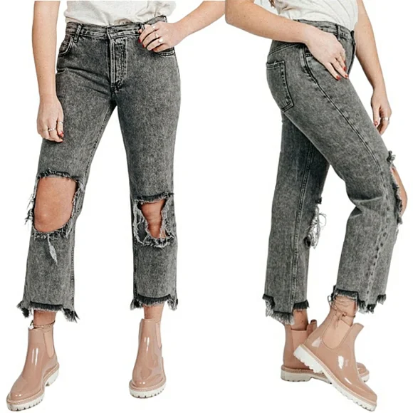 Free People We The Free Maggie Distressed Raw Hem Bottlerocket Mid-Rise Jeans 26 - Picture 7 of 16